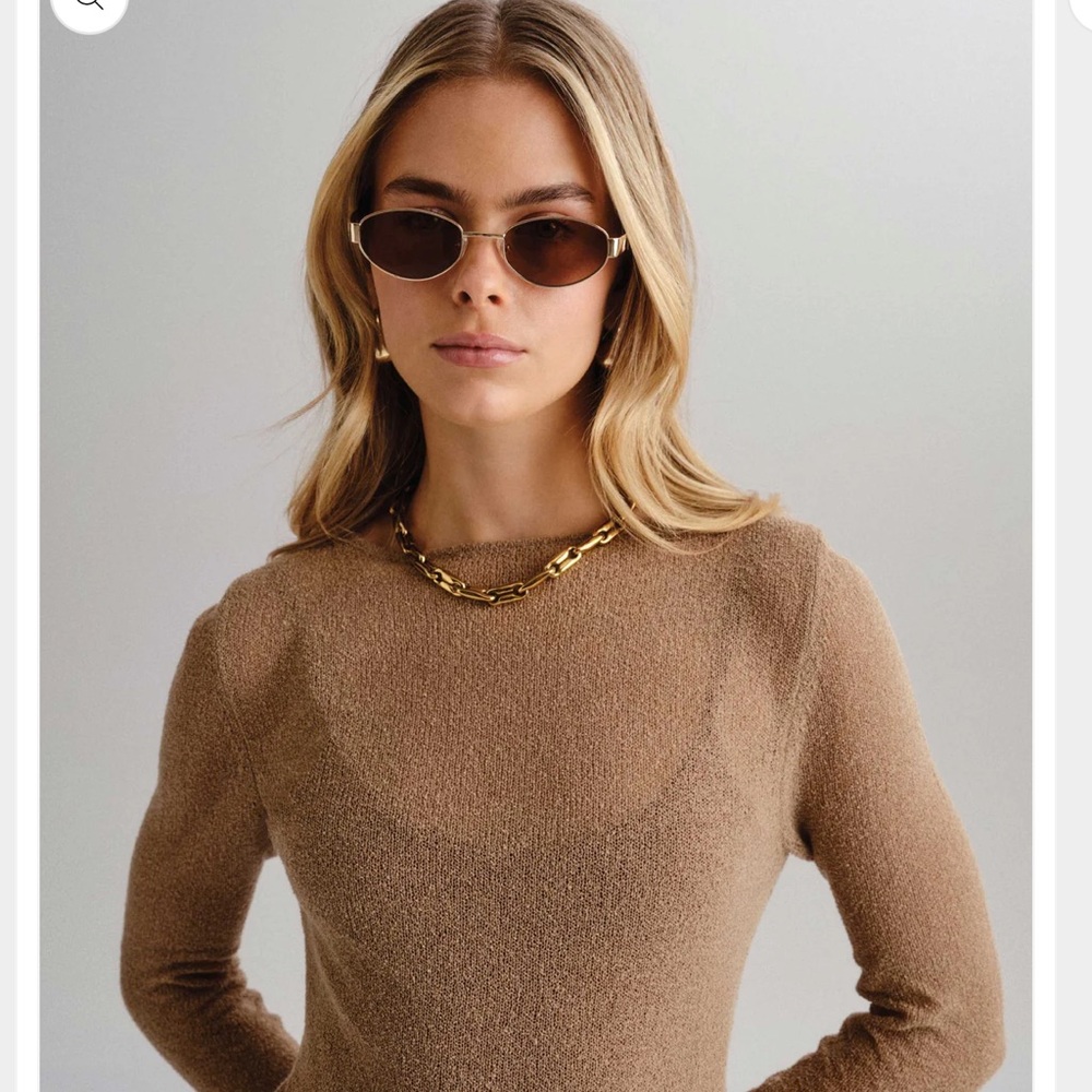 Brown and Gold Oval Sunglasses with Minimalist Design